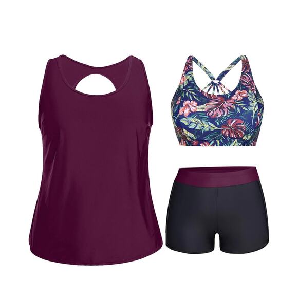 Holipick Shorts Style Swim Bottom Size 24W in Black With Burgundy Trim - Picture 5 of 6